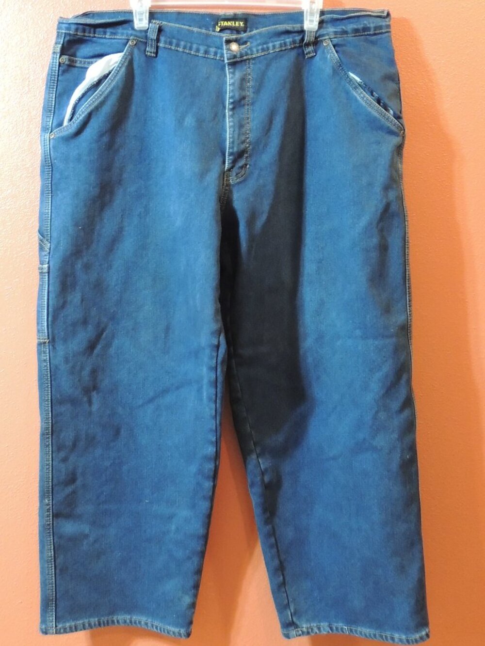 Stanley Flannel Lined Jeans Men's 42x29 Dark Blue Pockets Denim Work Jeans